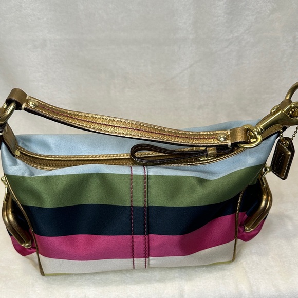 Coach Legacy Stripe Kiss Lock Pocket Zipper Hobo Handbag (RARE) (Mini Size) - Picture 10 of 15